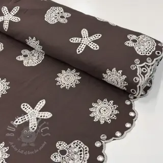Bawełniana tkanina EMBROIDERY Sea ornaments brown