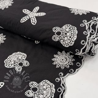 Bawełniana tkanina EMBROIDERY Sea ornaments black