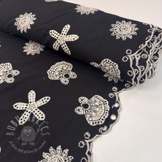 Bawełniana tkanina EMBROIDERY Sea ornaments black