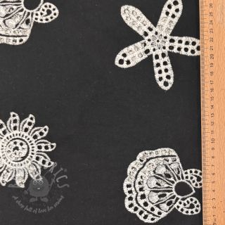Bawełniana tkanina EMBROIDERY Sea ornaments black