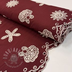 Bawełniana tkanina EMBROIDERY Sea ornaments bordeaux