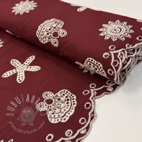 Bawełniana tkanina EMBROIDERY Sea ornaments bordeaux