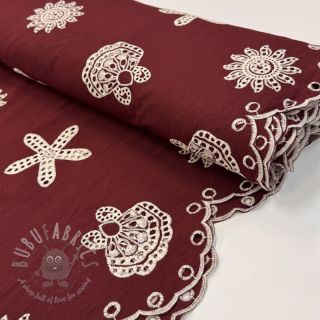 Bawełniana tkanina EMBROIDERY Sea ornaments bordeaux