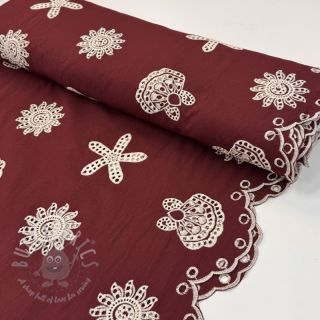 Bawełniana tkanina EMBROIDERY Sea ornaments bordeaux