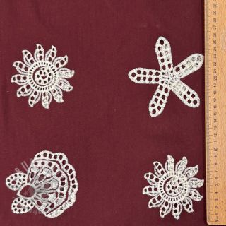 Bawełniana tkanina EMBROIDERY Sea ornaments bordeaux