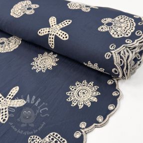 Bawełniana tkanina EMBROIDERY Sea ornaments navy