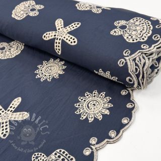 Bawełniana tkanina EMBROIDERY Sea ornaments navy