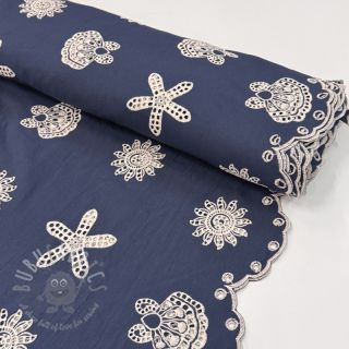 Bawełniana tkanina EMBROIDERY Sea ornaments navy