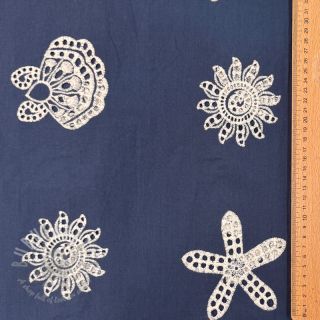 Bawełniana tkanina EMBROIDERY Sea ornaments navy