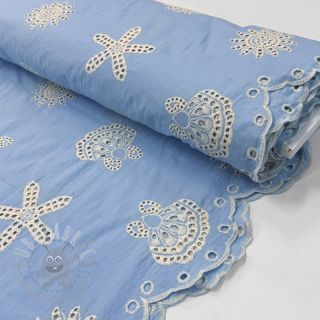 Bawełniana tkanina EMBROIDERY Sea ornaments light blue