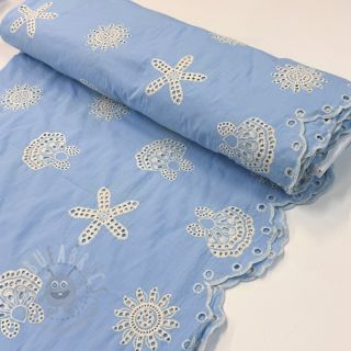 Bawełniana tkanina EMBROIDERY Sea ornaments light blue