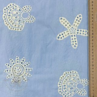 Bawełniana tkanina EMBROIDERY Sea ornaments light blue