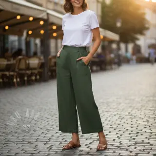 Bawełniana tkanina SLUB WASHED army green