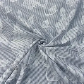 Bawełniana tkanina YARN DYED Stripes JACQUARD Flowers navy