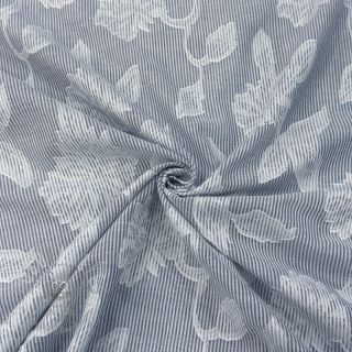 Bawełniana tkanina YARN DYED Stripes JACQUARD Flowers navy
