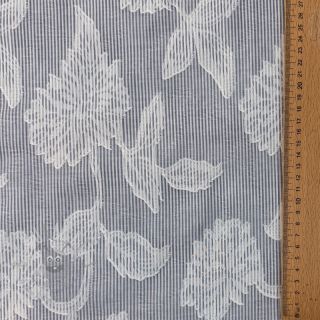 Bawełniana tkanina YARN DYED Stripes JACQUARD Flowers navy