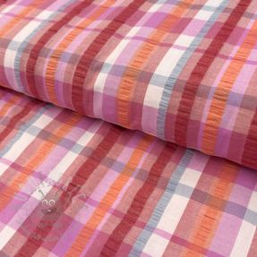 Bawełniana tkanina SEERSUCKER YARN DYED Checks pink