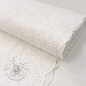 Bawełniana tkanina VOILE EMBROIDERY Flowers TWO-SIDED SCALLOP white