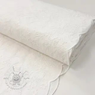 Bawełniana tkanina VOILE EMBROIDERY Flowers TWO-SIDED SCALLOP white