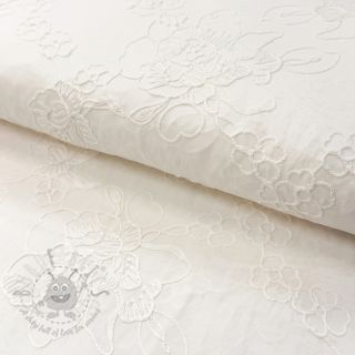 Bawełniana tkanina VOILE EMBROIDERY Flowers white