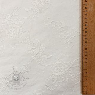 Bawełniana tkanina VOILE EMBROIDERY Flowers white