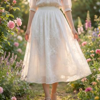 Bawełniana tkanina VOILE EMBROIDERY Flowers white