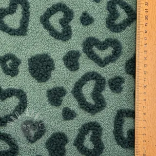 Tkanina płaszczowa TEDDY Hearts old green
