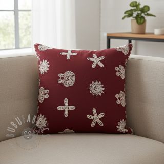 Bawełniana tkanina EMBROIDERY Sea ornaments bordeaux