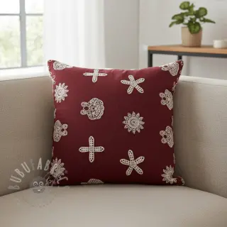 Bawełniana tkanina EMBROIDERY Sea ornaments bordeaux