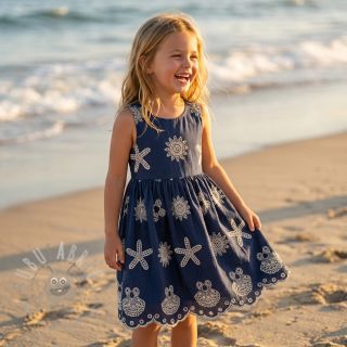 Bawełniana tkanina EMBROIDERY Sea ornaments navy