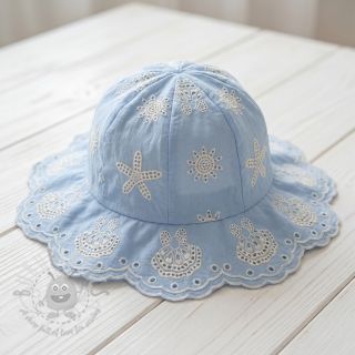 Bawełniana tkanina EMBROIDERY Sea ornaments light blue