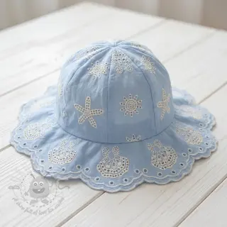 Bawełniana tkanina EMBROIDERY Sea ornaments light blue