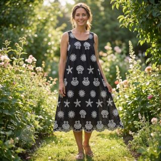 Bawełniana tkanina EMBROIDERY Sea ornaments black