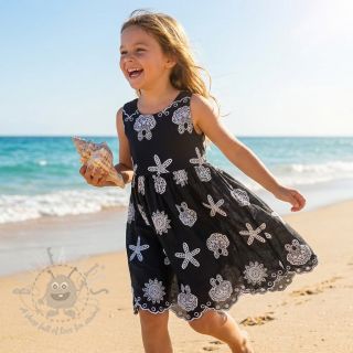 Bawełniana tkanina EMBROIDERY Sea ornaments black