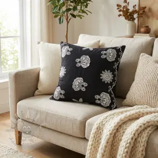 Bawełniana tkanina EMBROIDERY Sea ornaments black