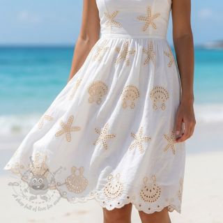 Bawełniana tkanina EMBROIDERY Sea ornaments white