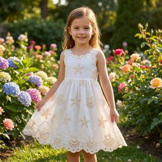 Bawełniana tkanina EMBROIDERY Sea ornaments white