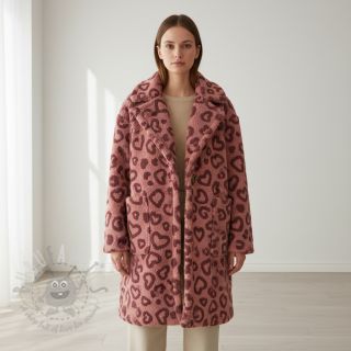 Tkanina płaszczowa TEDDY Hearts old pink