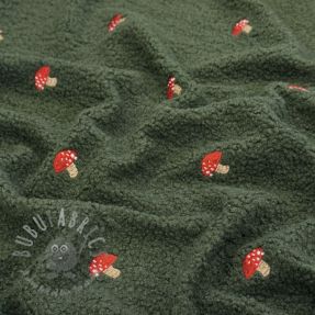 Tkanina płaszczowa EMBROIDERY Little mushrooms green