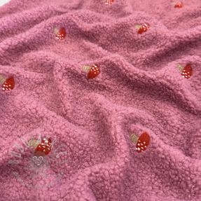 Tkanina płaszczowa EMBROIDERY Little mushrooms pink