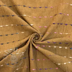 Bawełniana tkanina DOBBY CRINKLE Stripe camel