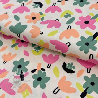 Bawełniana tkanina Flowers natural/green by JENNIFER BOURON ORGANIC