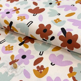 Bawełniana tkanina Flowers natural/lavender by JENNIFER BOURON ORGANIC