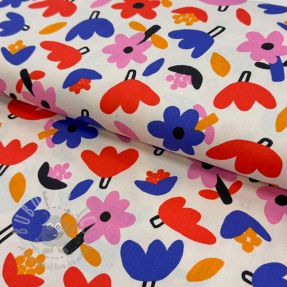 Bawełniana tkanina Flowers natural/blue by JENNIFER BOURON ORGANIC