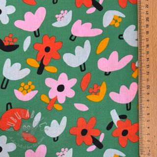 Bawełniana tkanina Flowers green by JENNIFER BOURON ORGANIC