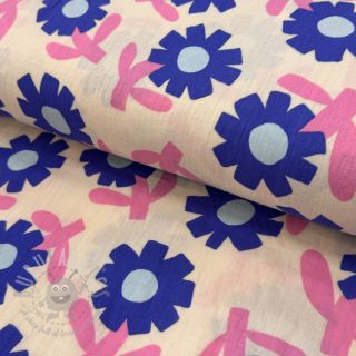 Muślin double gauze Flowers blue by JENNIFER BOURON ORGANIC