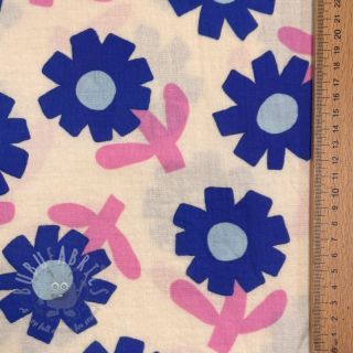 Muślin double gauze Flowers blue by JENNIFER BOURON ORGANIC