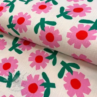Muślin double gauze Flowers natural/pink by JENNIFER BOURON ORGANIC