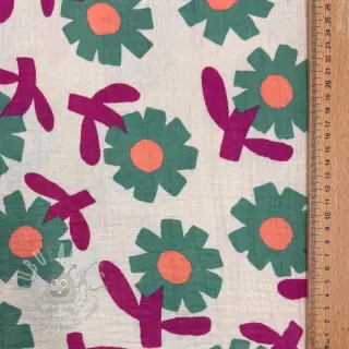 Muślin double gauze Flowers green by JENNIFER BOURON ORGANIC