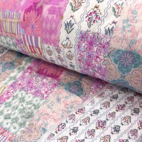 Muślin double gauze STEPPED Flowers light pink digital print